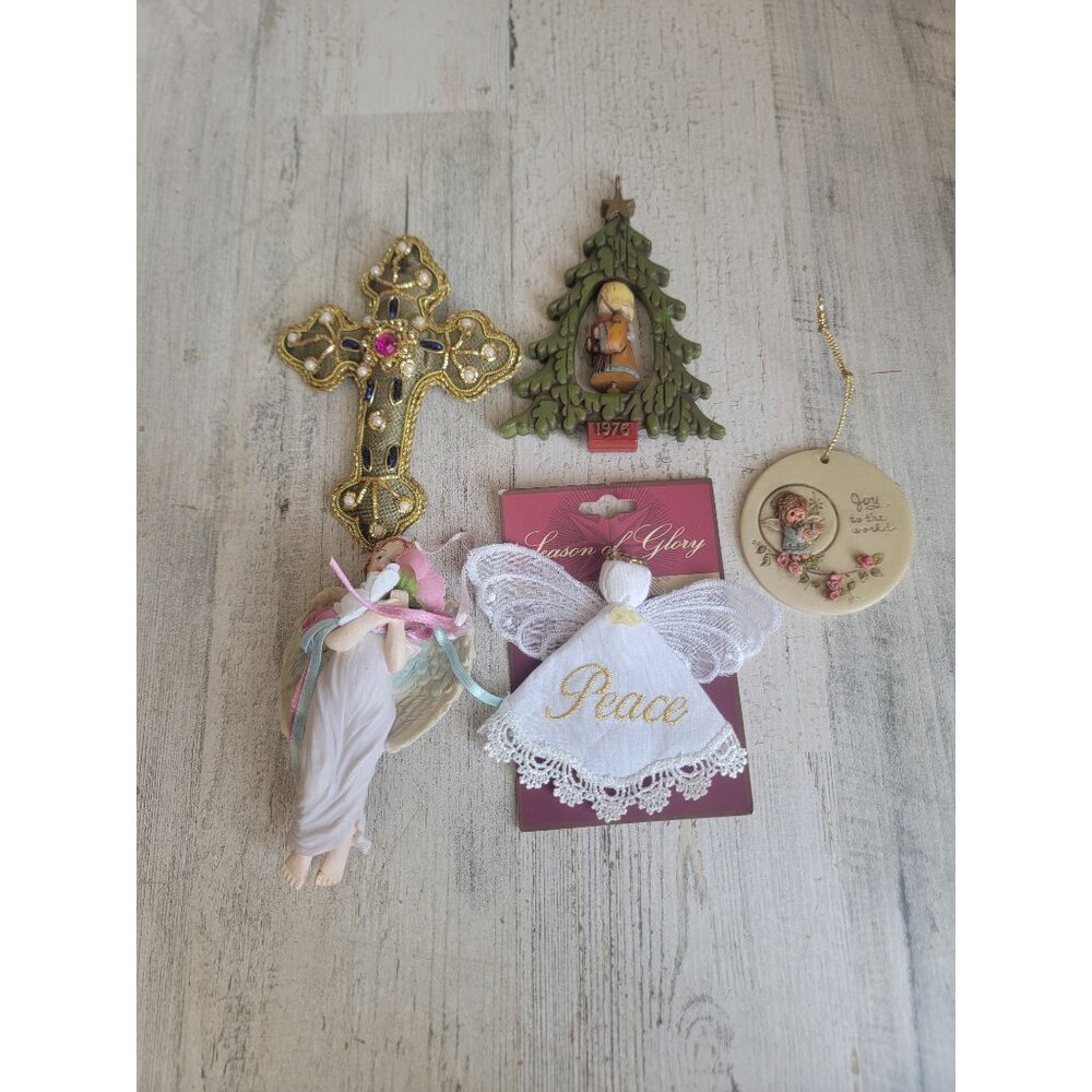 Religious cross angel cherub ornament Xmas set